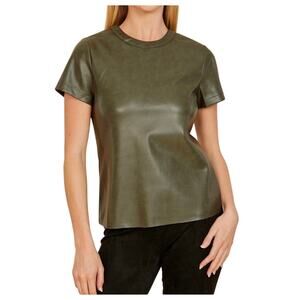 Dolce Cabo women’s Olive Green Faux Leather Short Sleeve Top S NEW